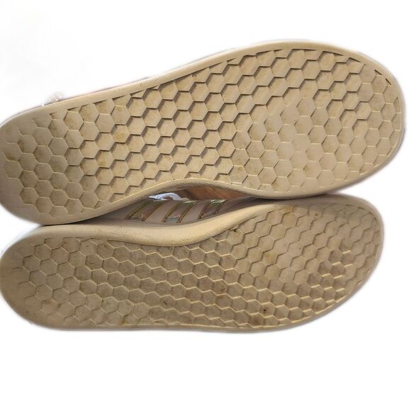 Adidas White Leather Sneakers, Clean! Silver/Holographic Stripes, 7 Men's (8.5) - Picture 4 of 8